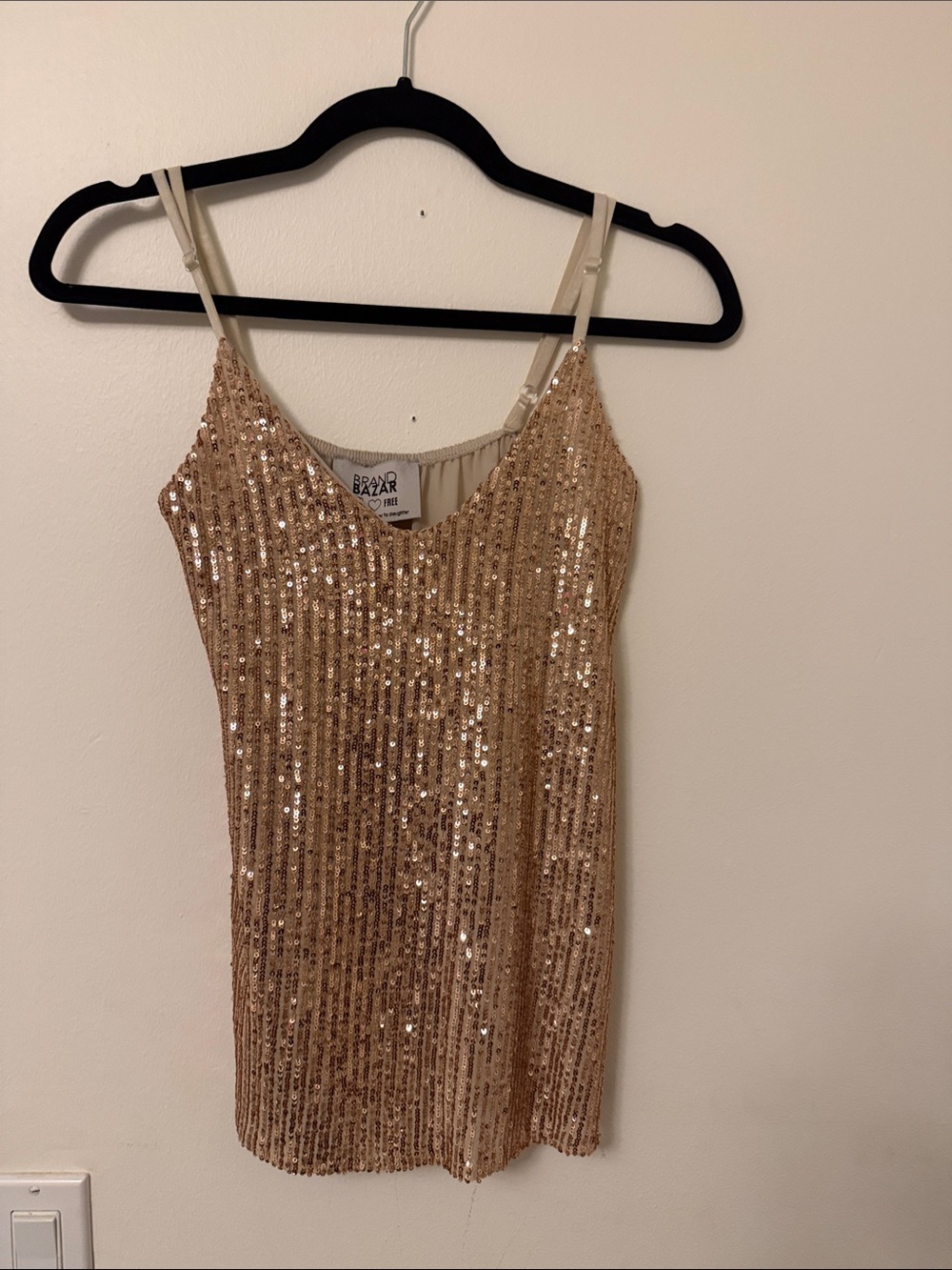NWT BRAND BAZAR Gold Sequin Mini Slip Dress